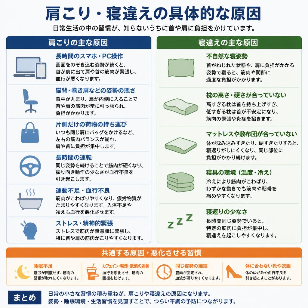 肩こりと寝違えの原因