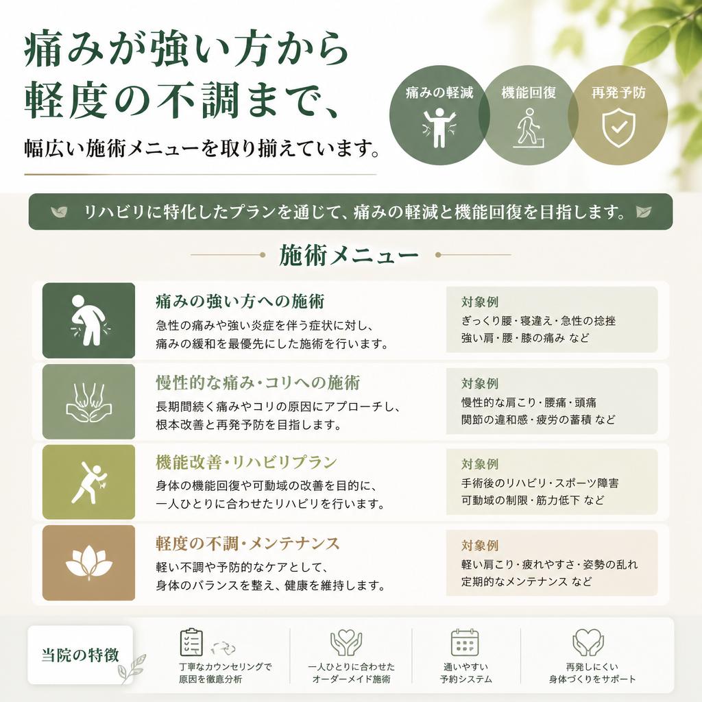 リハビリと施術メニュー