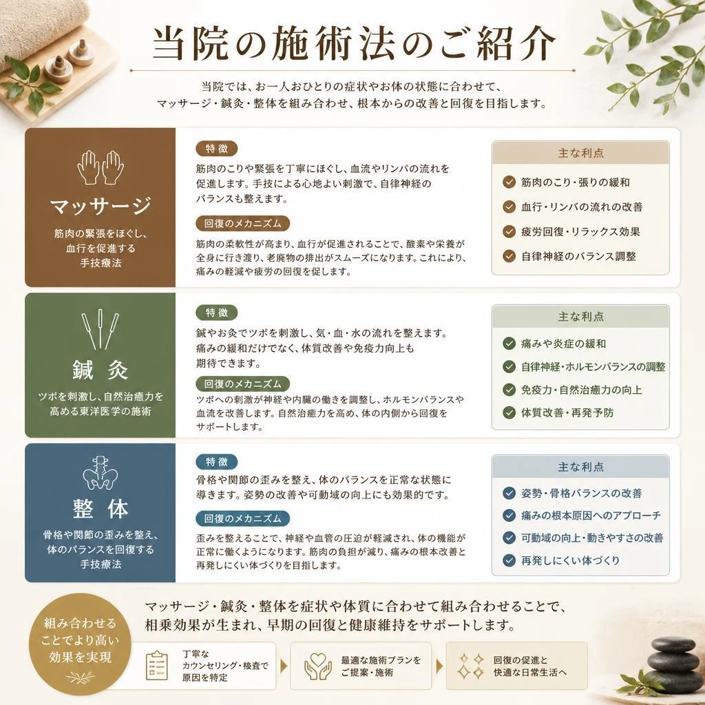 武蔵小山の整骨院で受けられる施術法