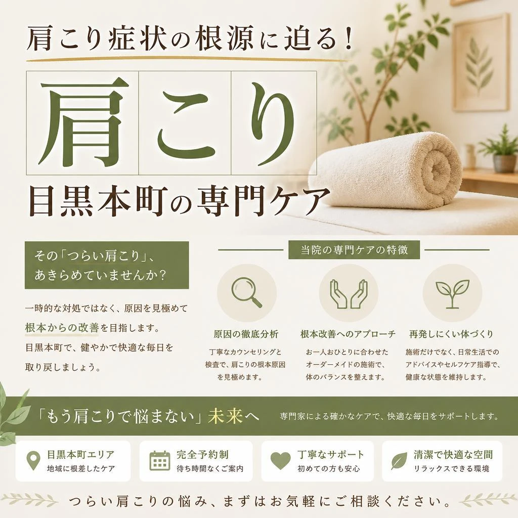 （目黒本町／整骨院／肩こり／動かせない）肩こり症状の根源に迫る！目黒本町の専門ケア