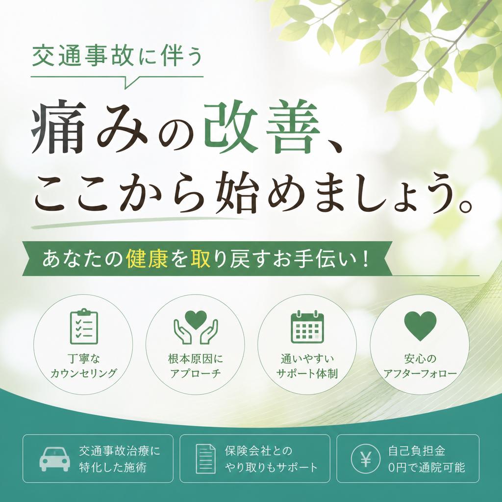 （目黒本町／整骨院／交通事故）交通事故に伴う痛みの改善、ここから始めましょう。あなたの健康を取り戻すお手伝い！