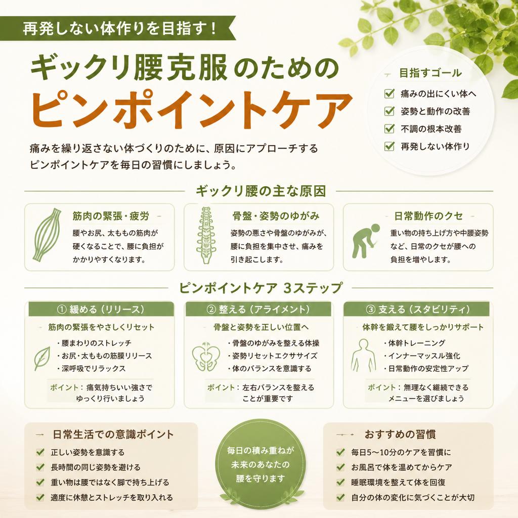 再発しない体作りを目指す！ギックリ腰克服のためのピンポイントケア