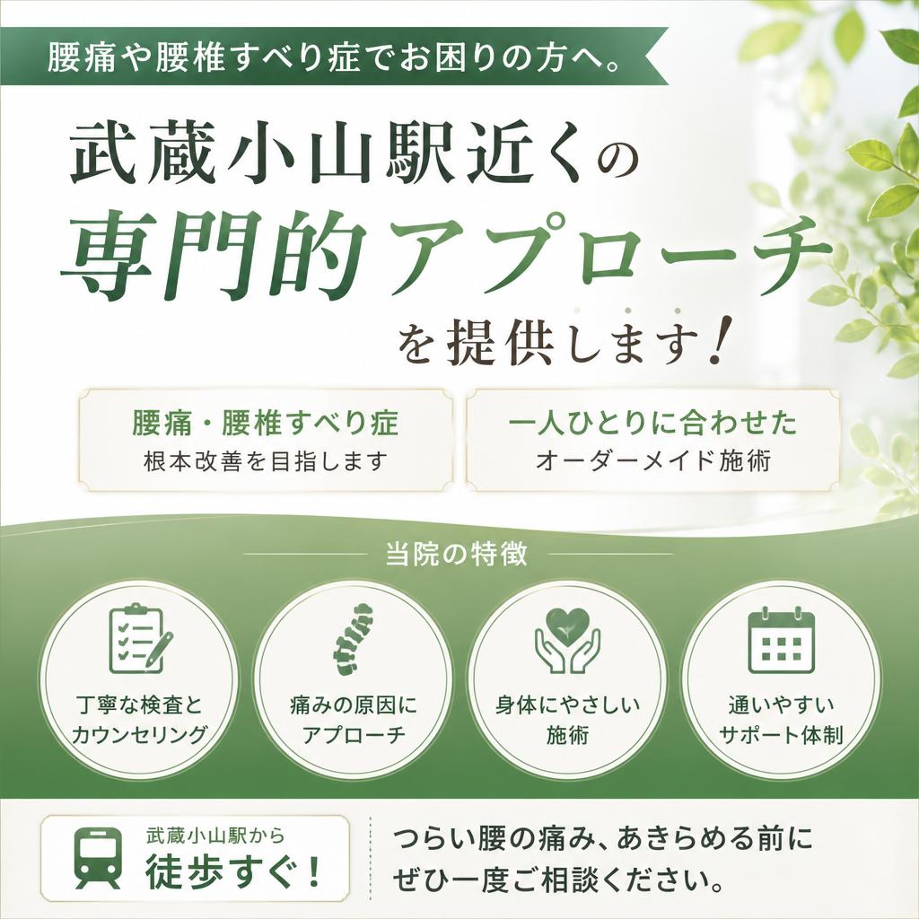 （武蔵小山駅／鍼灸整骨／腰痛／腰椎すべり症）腰痛や腰椎すべり症でお困りの方へ。武蔵小山駅近くの専門的アプローチを提供します！