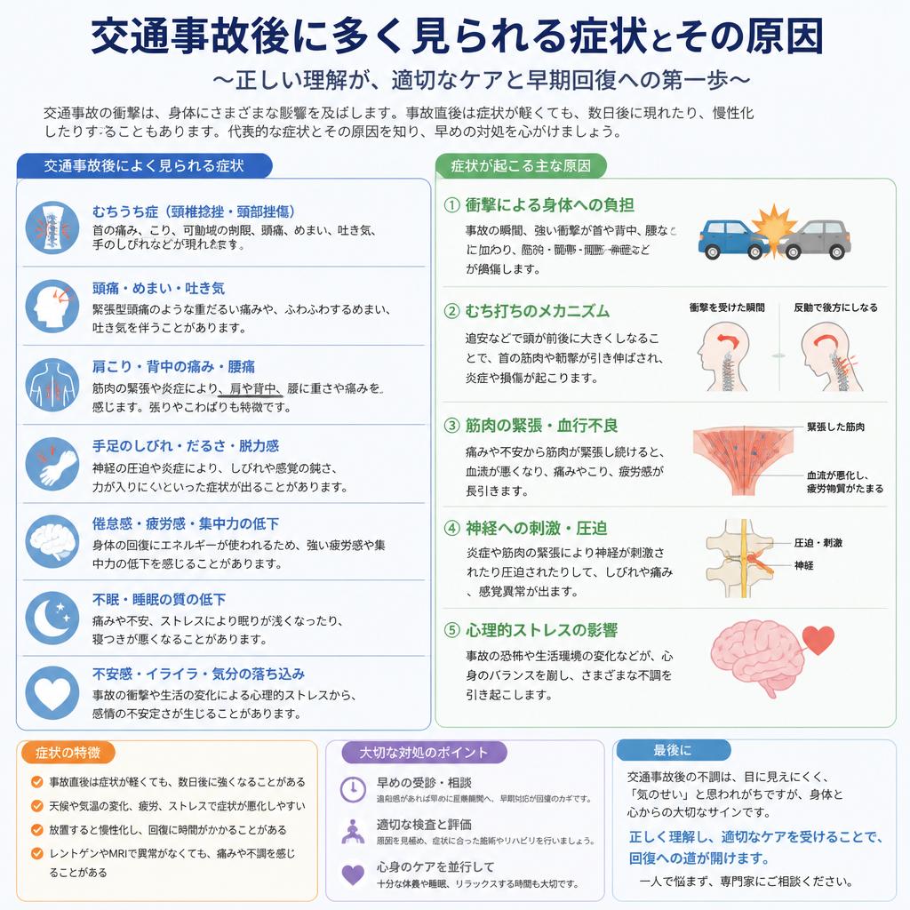 交通事故による痛みの原因と症状